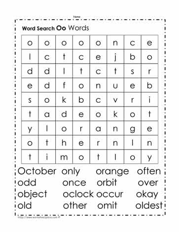 Words Beginning with O Wordsearch